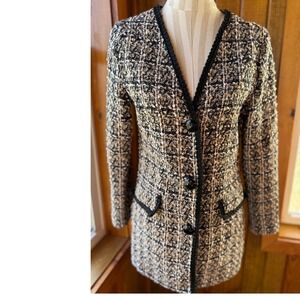 SHEIN Women's Black Tan Tweed BlazerJacket Button Front  Neck Long Sleeve Size S